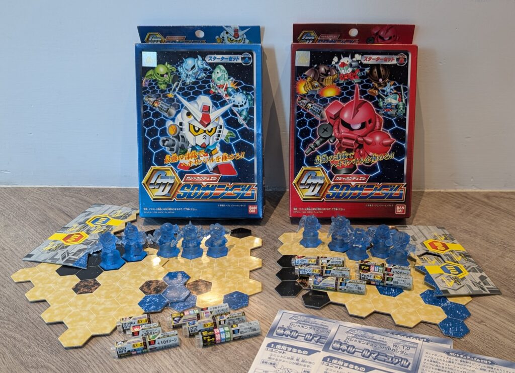 Product contents of SD Gundam Gashapon Duel Side A (left) & Side B (right)
